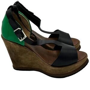 HELLE COMFORT Cagney Black Green Wedge Shoes Size 6.5/7